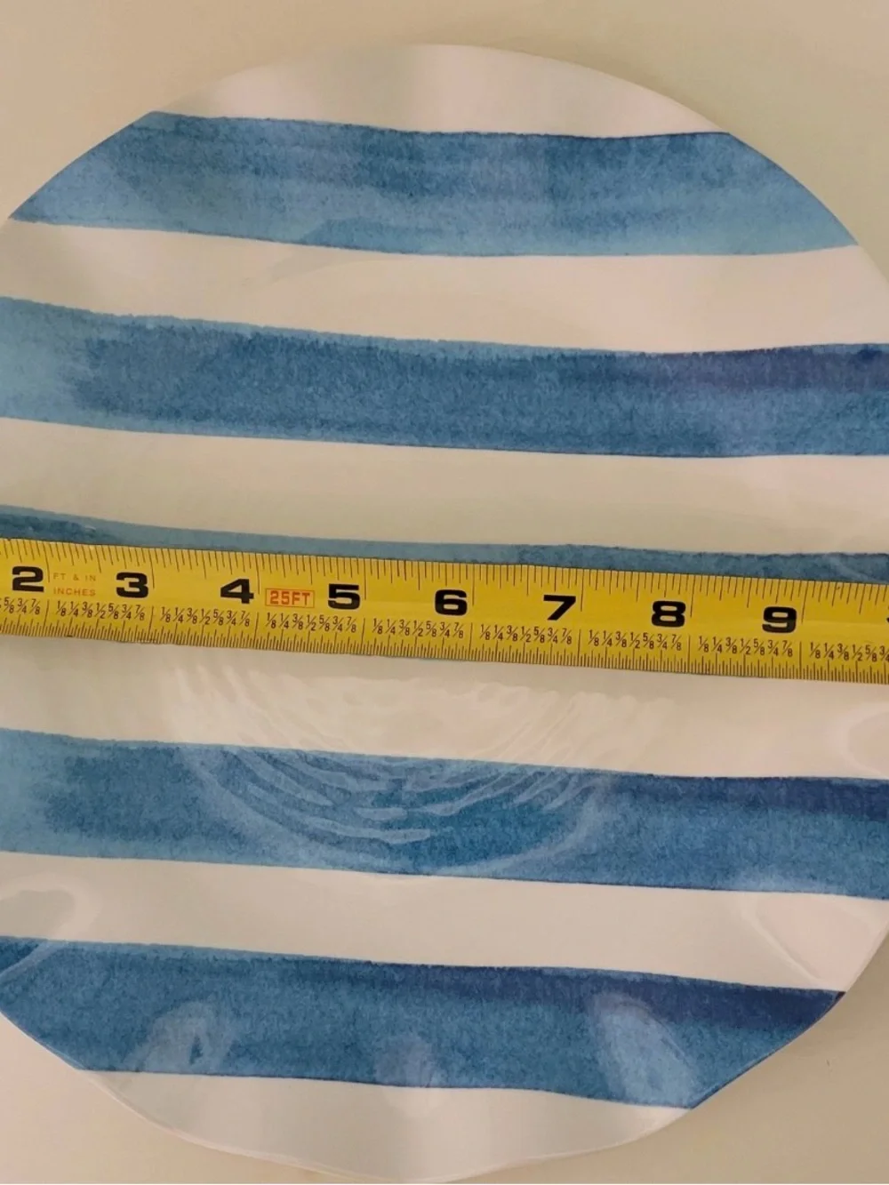 Hobby Lobby Blue Stripes Melamine Salad & Dinner Plates 4 Each Summer Watercolor